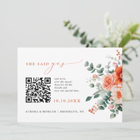 Save The Date Verona Sunset Bright Orange Modern Photo Code QR (Debout devant)