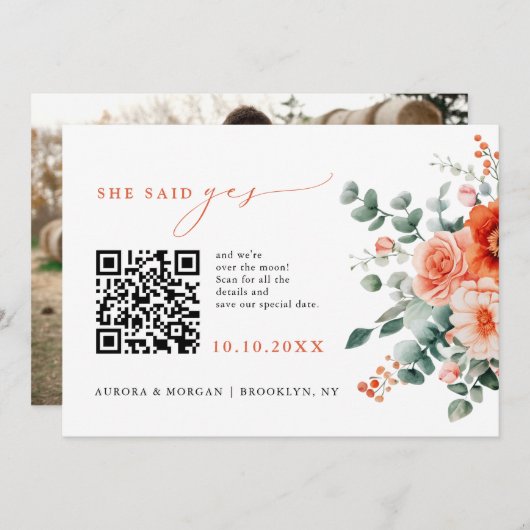 Save The Date Verona Sunset Bright Orange Modern Photo Code QR (Devant / Derrière)