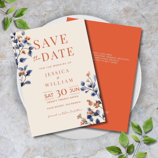 Save The Date Vérone Sunset Navy Blue Floral Mariage