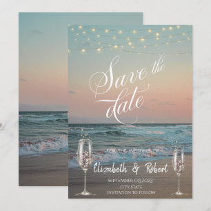 Save The Date Verre Champagne De Plage Économisez La Date