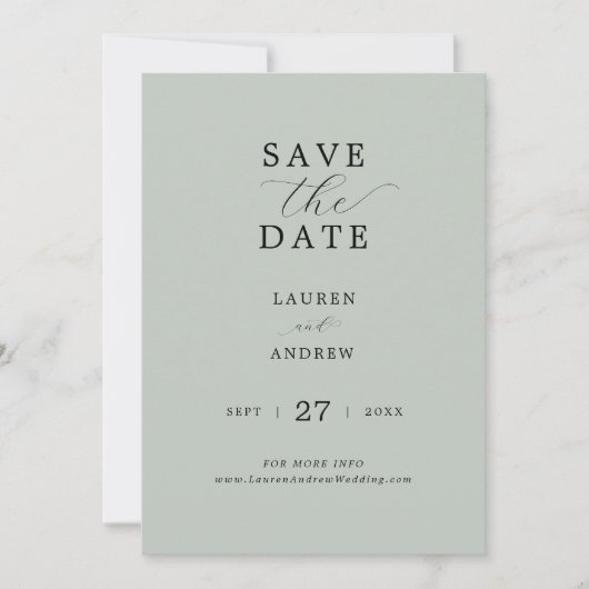 Save The Date Verre de mer Green Script élégant Mariage moderne (Devant)