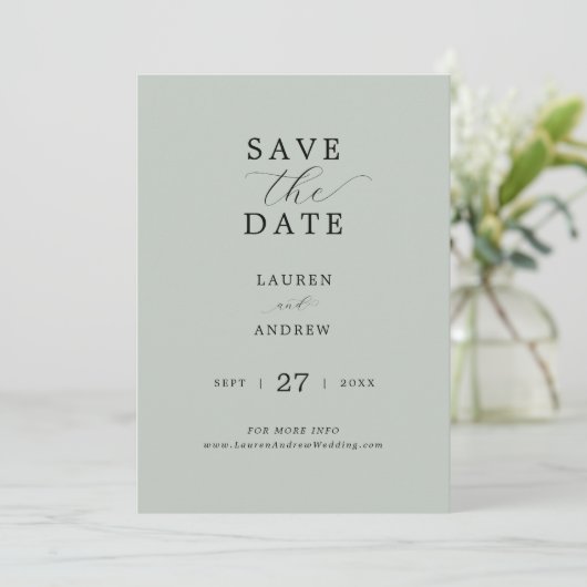 Save The Date Verre de mer Green Script élégant Mariage moderne (Debout devant)