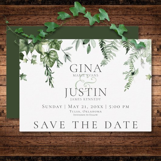 Save The Date Verre rustique & Sage Green Mariage vert