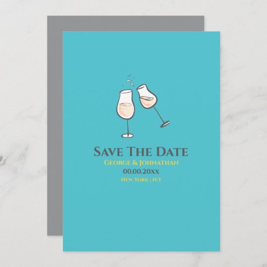 Save The Date Verres à champagne simples toast gay lesbienne (Devant / Derrière)