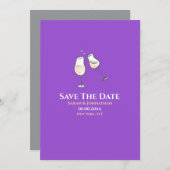 Save The Date Verres à champagne simples toast violet uni (Devant / Derrière)