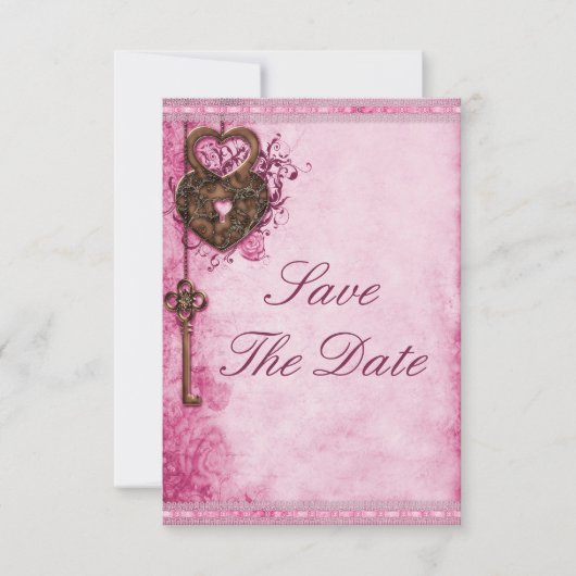 Save The Date Verrouillage du coeur et clé mariage rose Enregist (Devant)