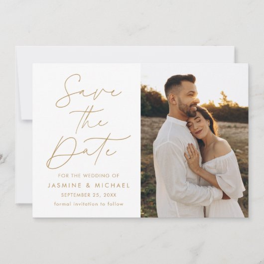 Save The Date Version Gold Script 2 Photo (Devant)