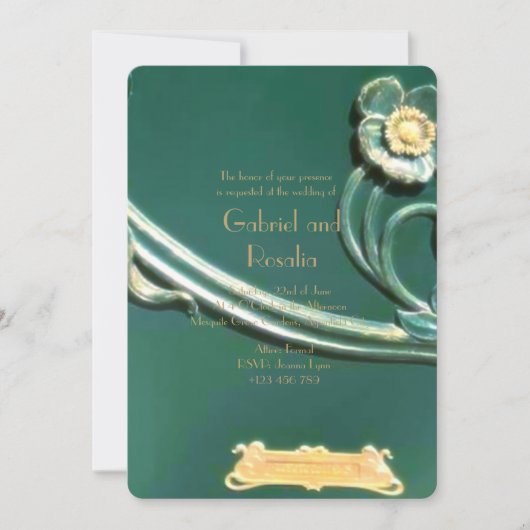 Save The Date Vert, Art nouveau, belle époque, travail du bois, (Devant)