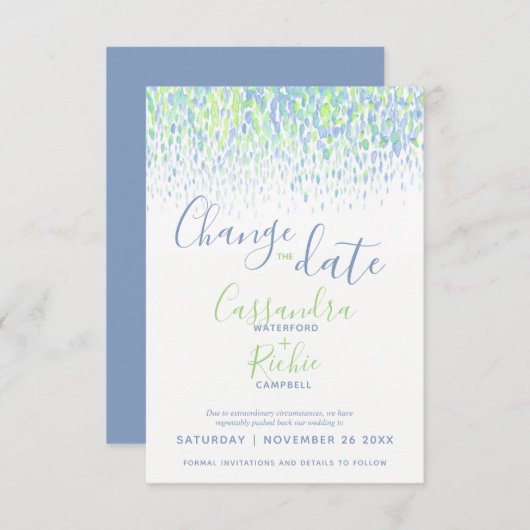 Save The Date Vert bleu art moderne changer la date mariage (Devant / Derrière)