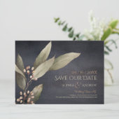 Save The Date Vert botanique sombre rustique enregistrer la date (Debout devant)