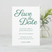 Save The Date Vert Chasseur Calligraphie Élégante Blanche (Debout devant)