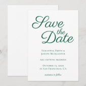 Save The Date Vert Chasseur Calligraphie Élégante Blanche (Devant / Derrière)