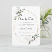 Save The Date Vert doux aquarelle cadre feuille & fleur (Debout devant)