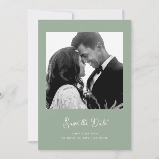 Save The Date Vert doux et blanc | Photo et code QR (Devant)
