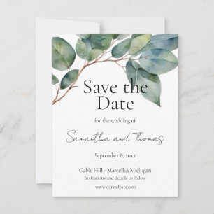 Save The Date Vert doux feuillage turquoise eucalyptus vert