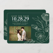 Save The Date Vert Élégant Mariage Floral (Devant / Derrière)