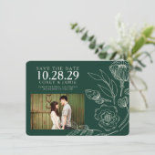 Save The Date Vert Élégant Mariage Floral (Debout devant)