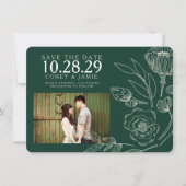 Save The Date Vert Élégant Mariage Floral (Devant)