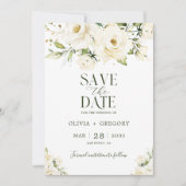 Save The Date Vert Elégant rose blanche Mariage (Devant)