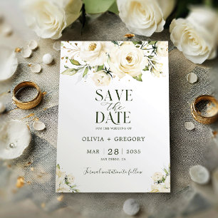 Save The Date Vert Elégant rose blanche Mariage