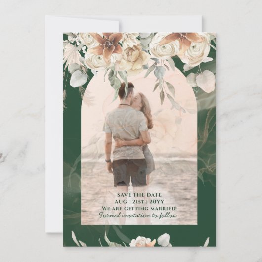 Save The Date Vert émeraude BOHO Terracotta Fleurs Mariage (Devant)
