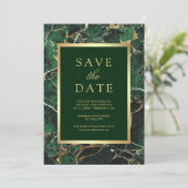 Save The Date Vert émeraude Marbre Or Photo Mariage (Debout devant)
