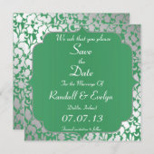 Save The Date Vert Émeraude Métallique Enregistrer l'avis de dat (Devant / Derrière)