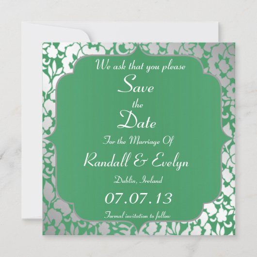 Save The Date Vert Émeraude Métallique Enregistrer l'avis de dat (Devant)