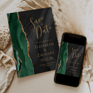 Save The Date Vert émeraude or noir agate aquarelle