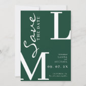Save The Date Vert émeraude stylé monogramme de mariage (Devant)