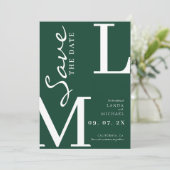 Save The Date Vert émeraude stylé monogramme de mariage (Debout devant)