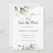 Save The Date Vert et or Enregistrer la date Mariage Botanique (Devant)