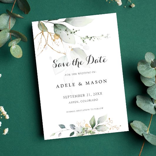 Save The Date Vert et or Enregistrer la date Mariage Botanique