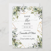 Save The Date Vert feuillage eucalyptus or feuille sauver la dat (Devant)