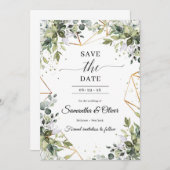 Save The Date Vert feuillage eucalyptus or feuille sauver la dat (Devant / Derrière)