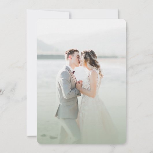Save The Date Vert feuille simple avec script et Mariage photo (Dos)
