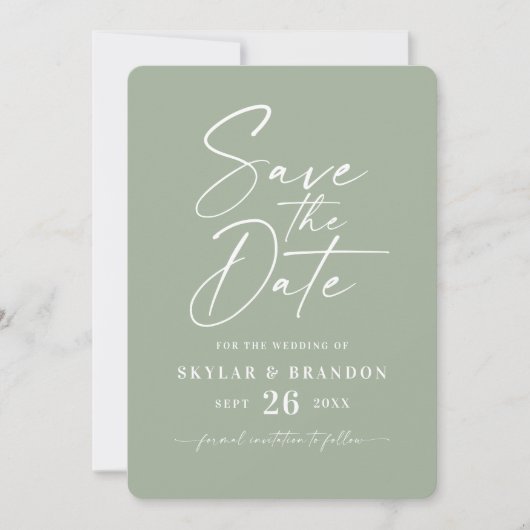 Save The Date Vert feuille simple avec script et Mariage photo (Devant)