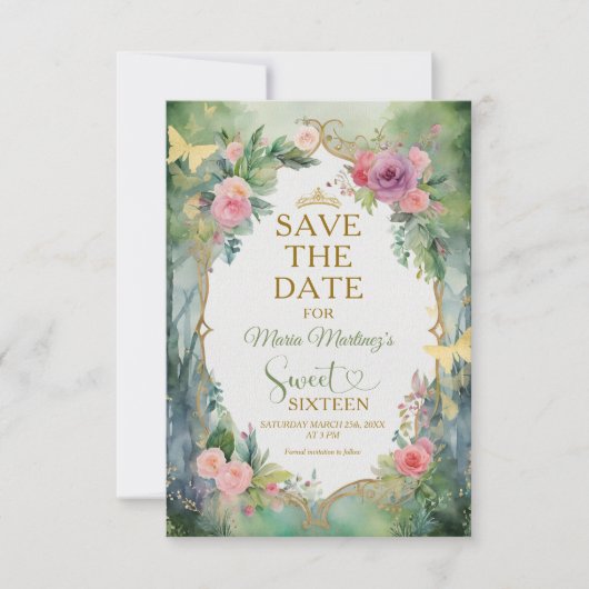 Save The Date Vert floral de la forêt de sauge douce seize (Devant)