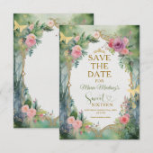 Save The Date Vert floral de la forêt de sauge douce seize (Devant / Derrière)