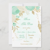 Save The Date vert menthe fleurs blanches or floral (Devant)