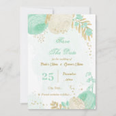 Save The Date vert menthe fleurs blanches or floral (Devant)