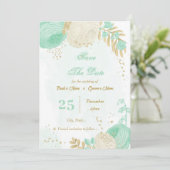 Save The Date vert menthe fleurs blanches or floral (Debout devant)