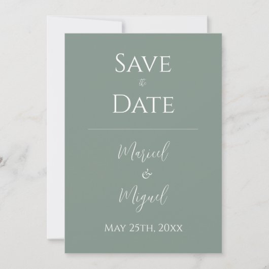 Save The Date Vert Moderne Élégant Simple (Devant)