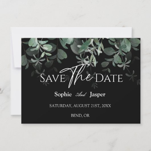 Save The Date Vert moderne Mariage noir plat Enregistrer la date (Devant)