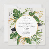 Save The Date Vert & Or Aquarelle Mariage Tropical Enregistrer L (Devant)