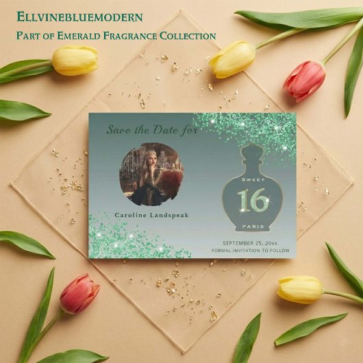 Save The Date Vert Pailleté Paris Studio de Parfum Sweet 16