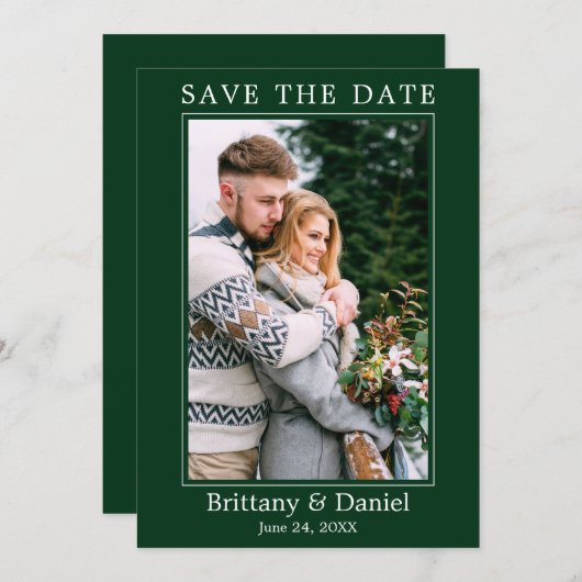 Save The Date Vert photo simple moderne (Devant / Derrière)