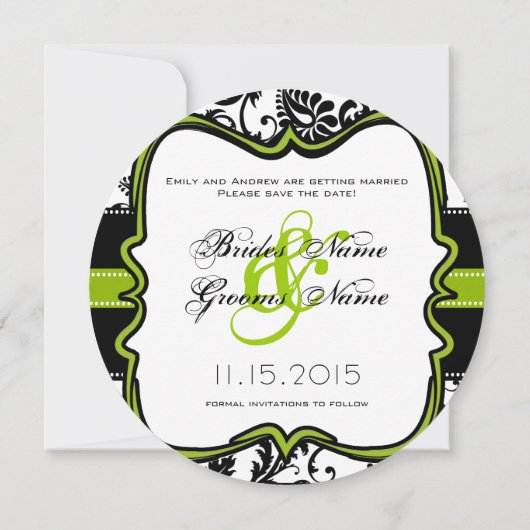 Save The Date Vert pomme damasqué tourbillons mariage save the d (Dos)