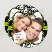 Save The Date Vert pomme damasqué tourbillons mariage save the d (Devant / Derrière)