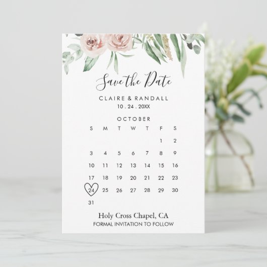 Save The Date Vert rose bleu floral Enregistrer le calendrier de (Debout devant)